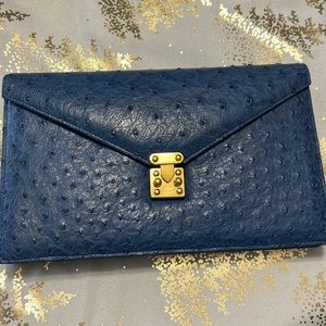 Lana Marks Ostrich Baby Jet blue clutch
